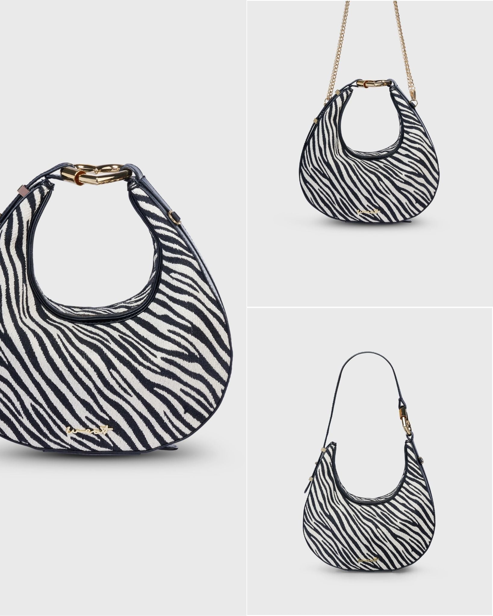 Halfmoon Bag Raffia Zebra