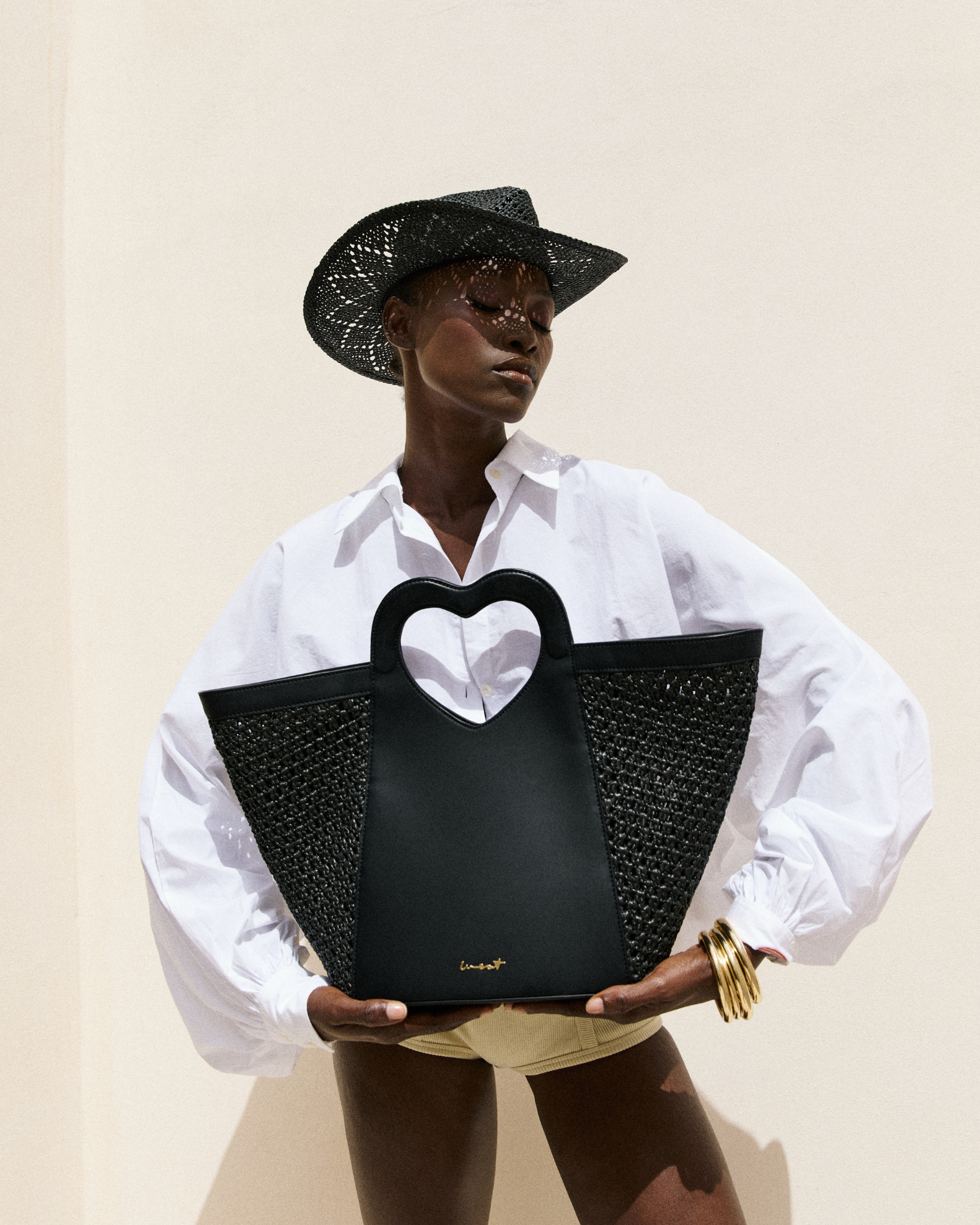 Tote Heart Raffia Black
