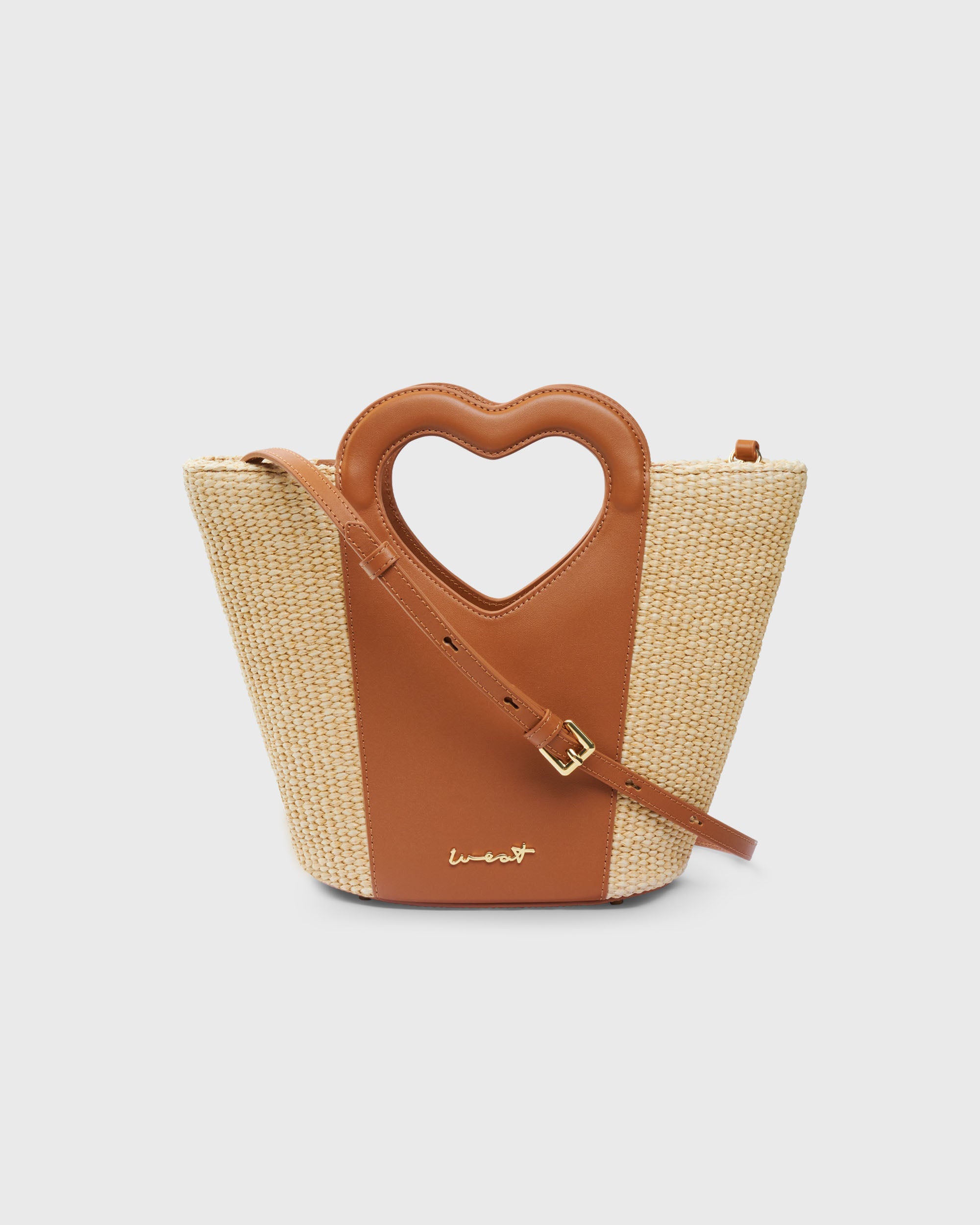 Mini Tote Heart Raffia Caramel