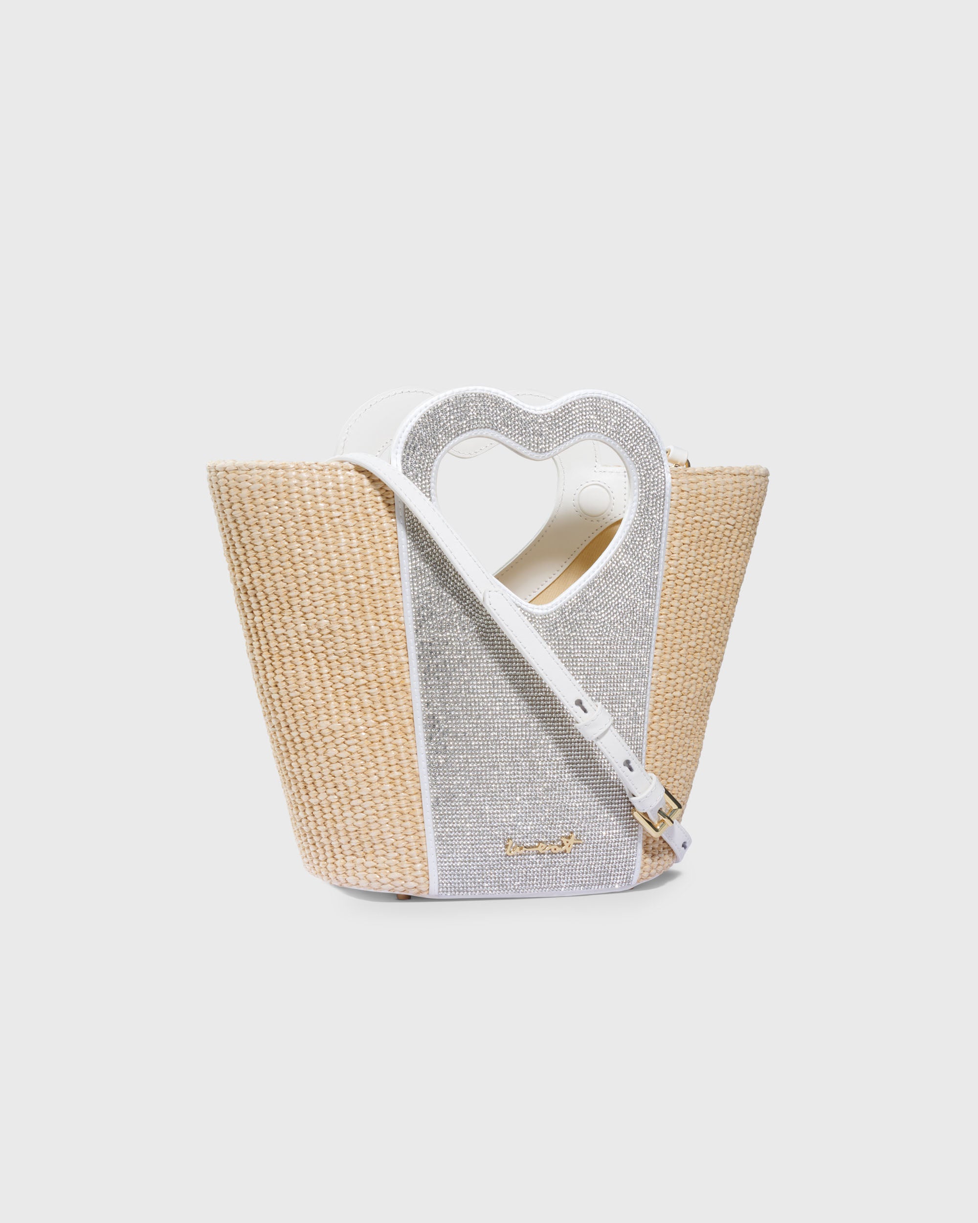 Mini Tote Heart Raffia Crystal