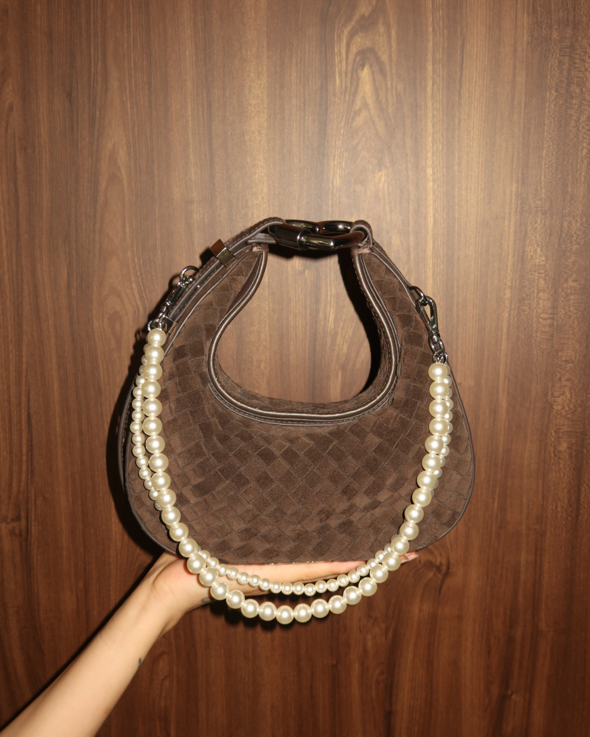 Double Pearl Strap Silver Long