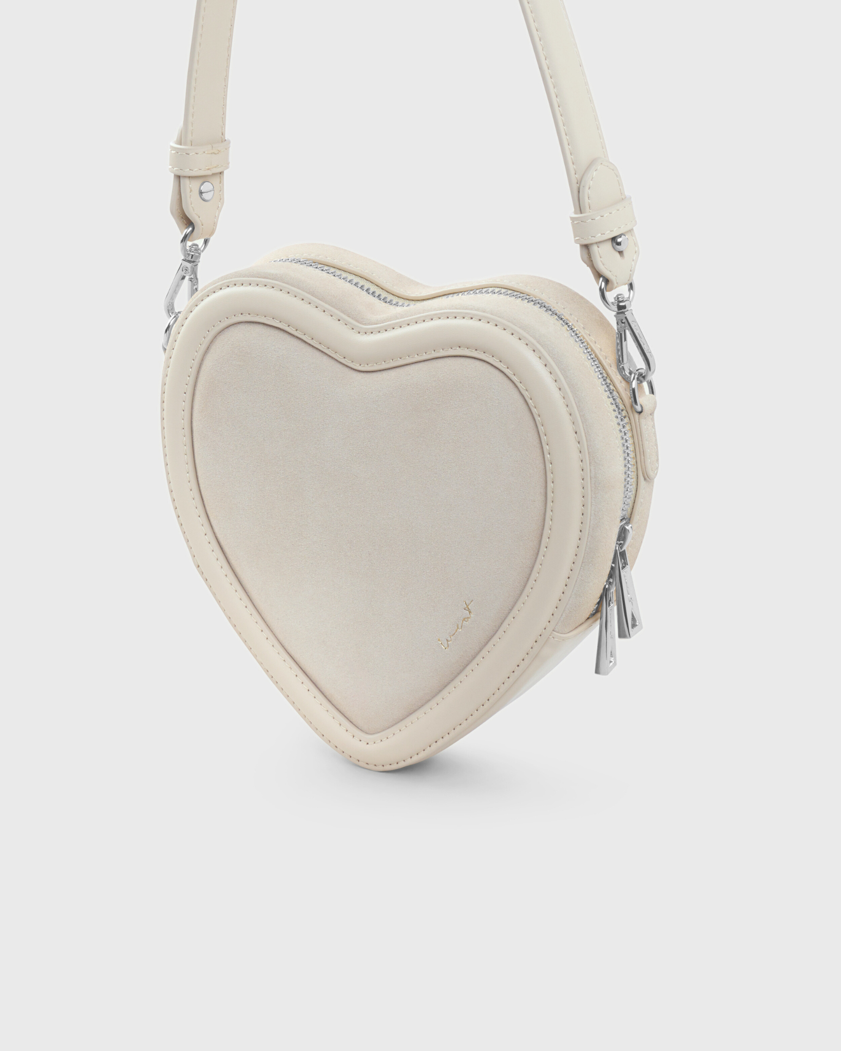 Big Heart Bag Suede Taupe - Silver
