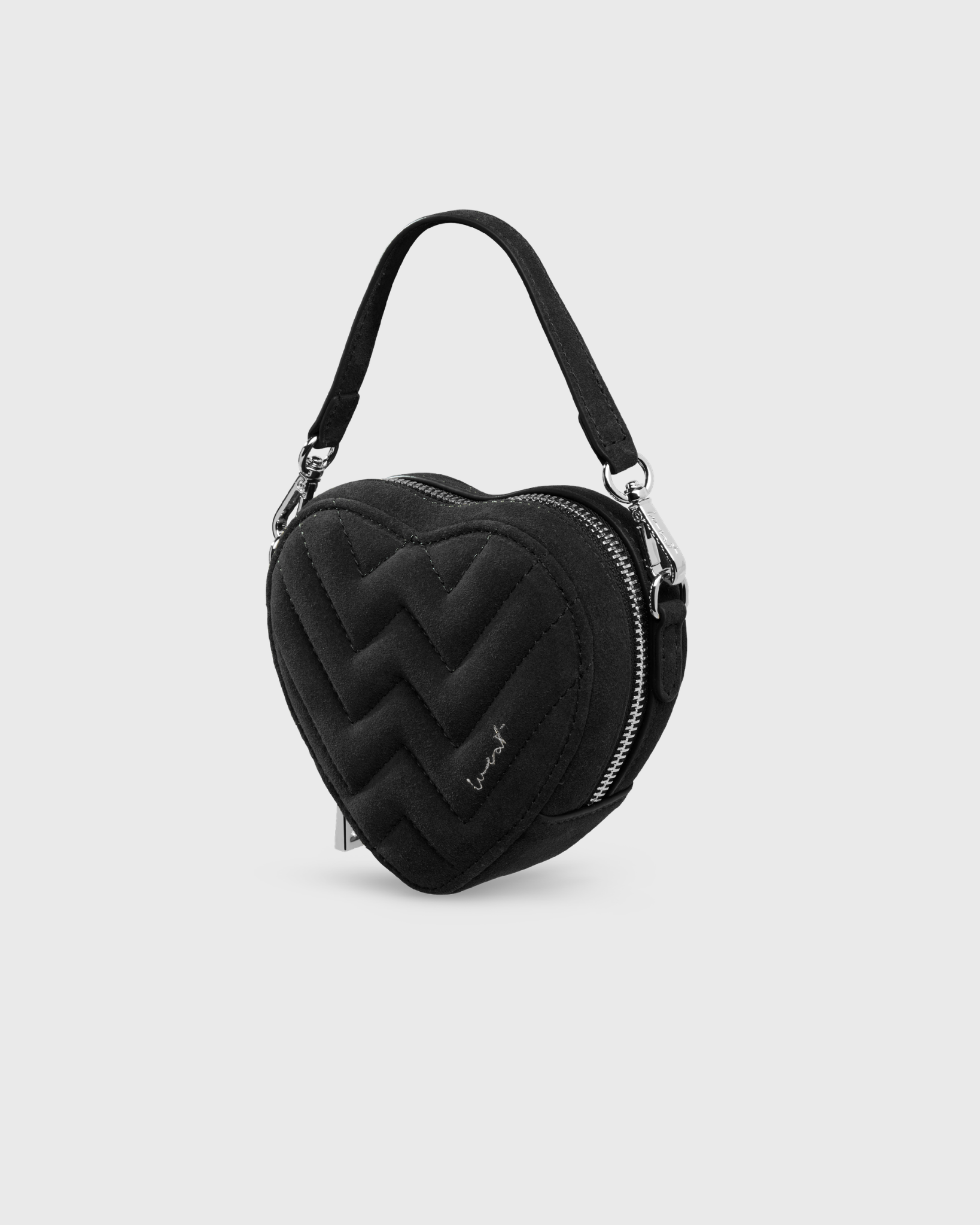 Mini Heart Bag Suede Black - Silver