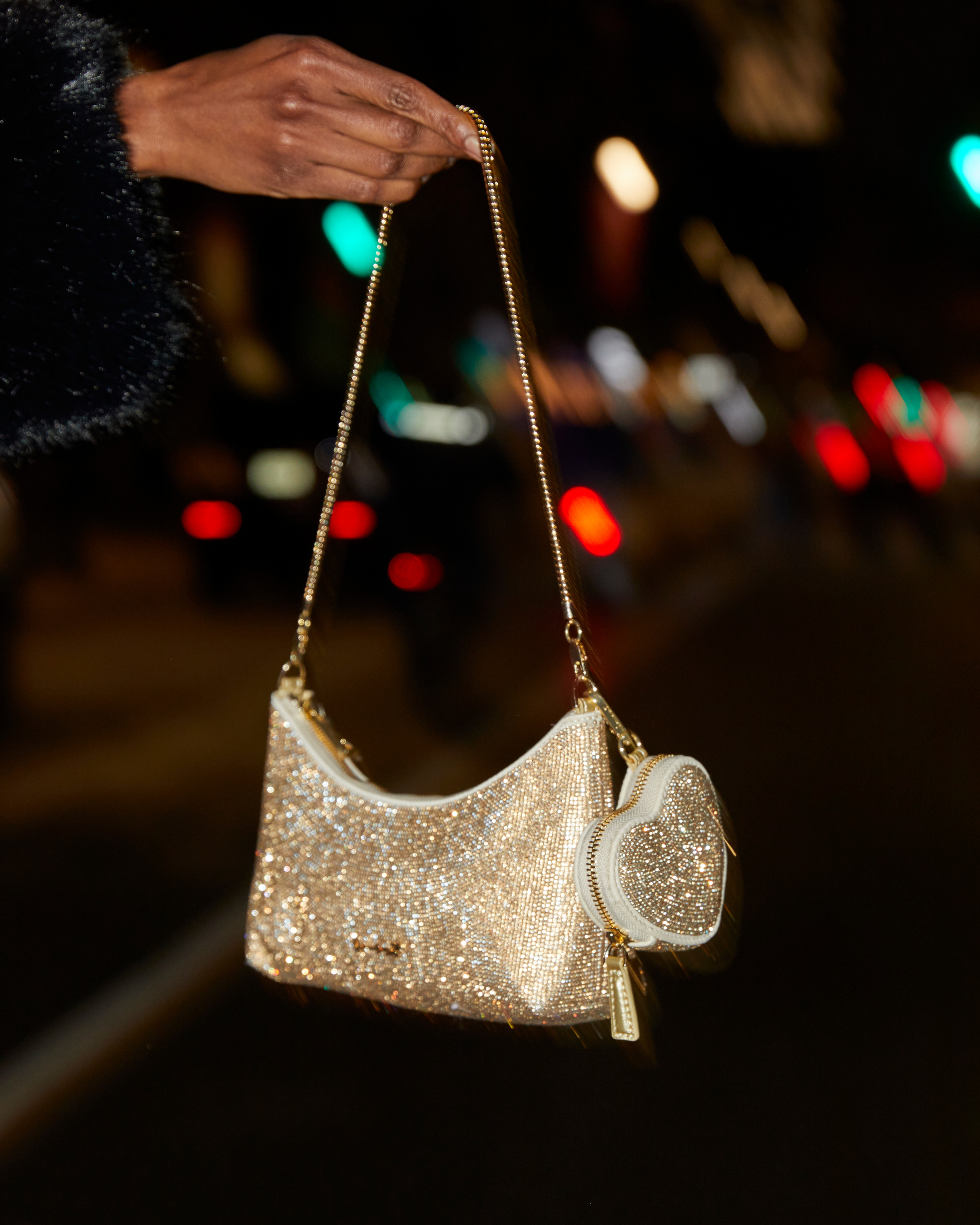 Coin Purse Heart Crystal Champagne