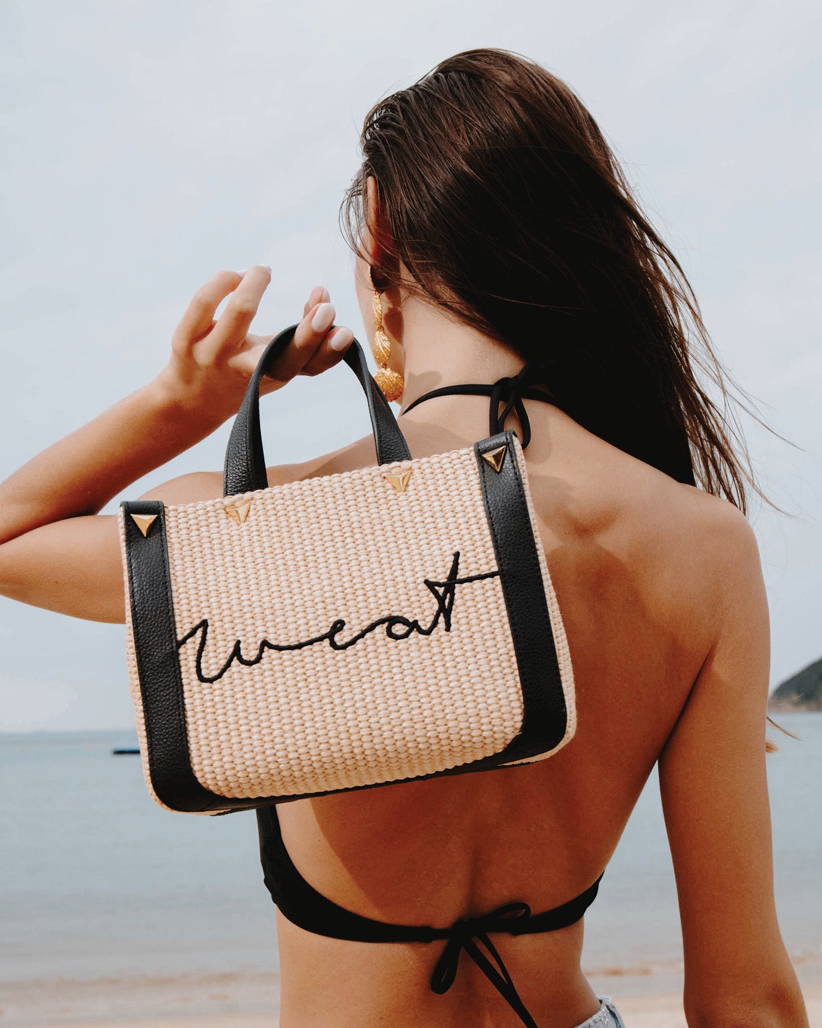 Mini Tote Raffia Black