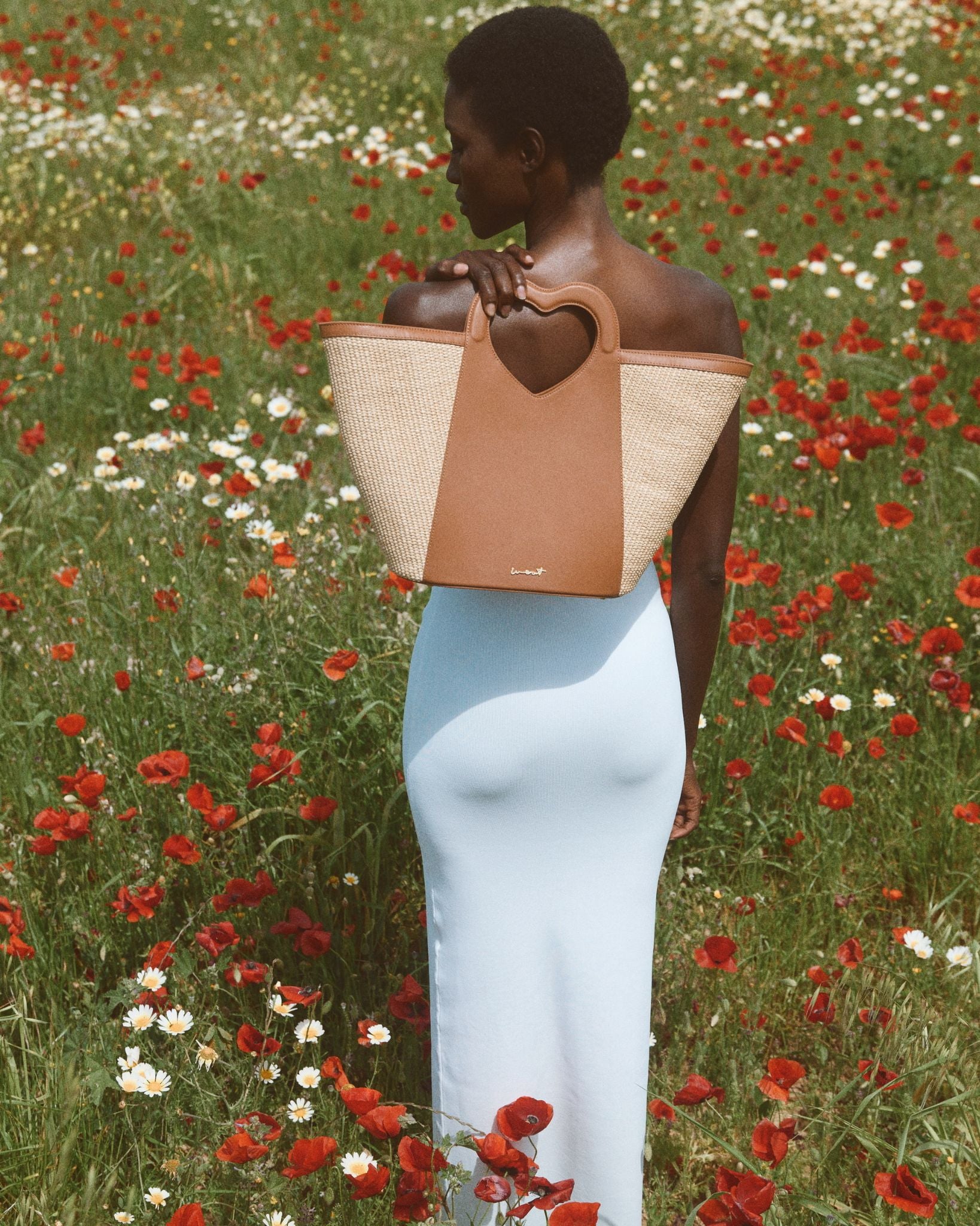 Tote Heart Raffia Caramel