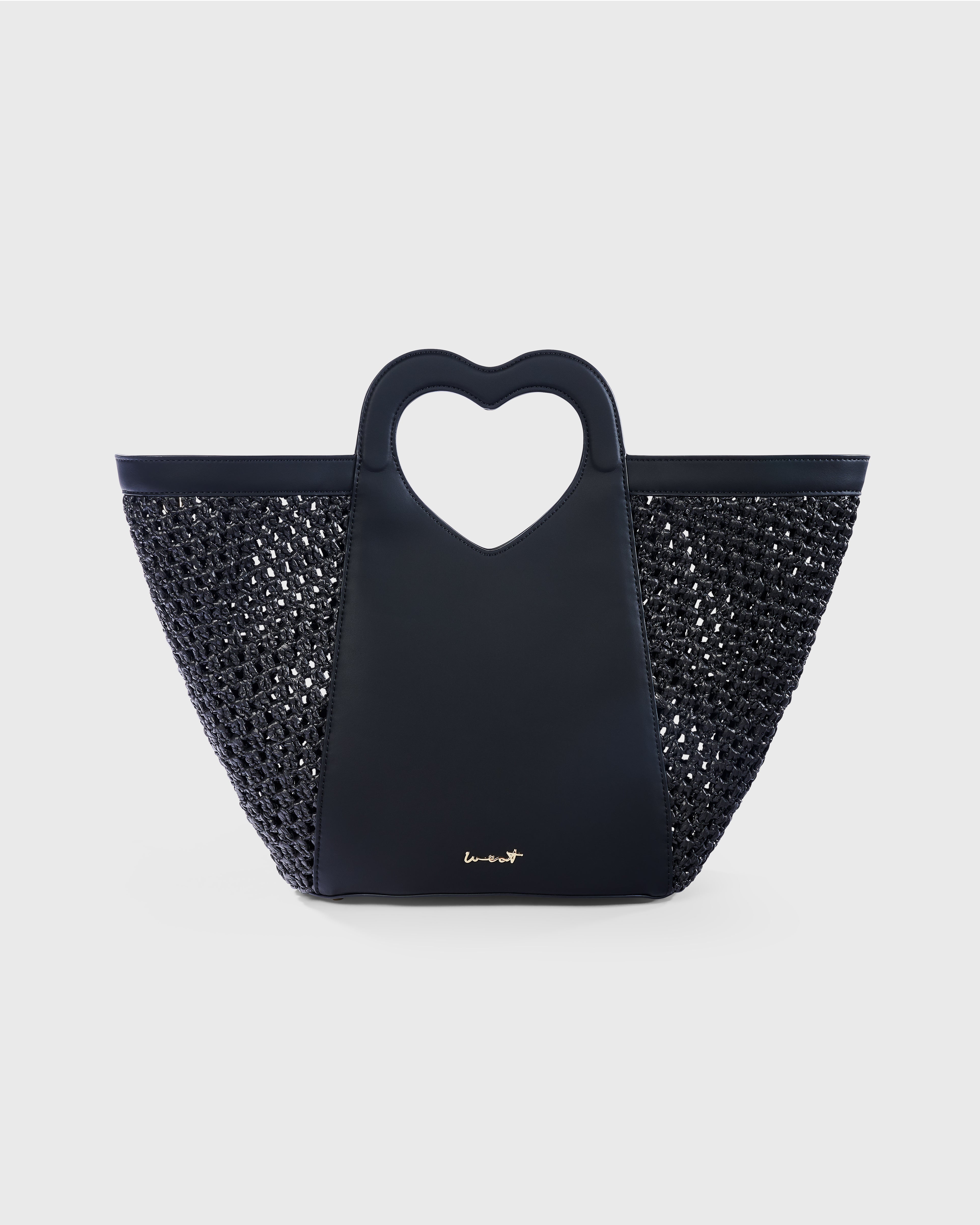 Tote Heart Raffia Black