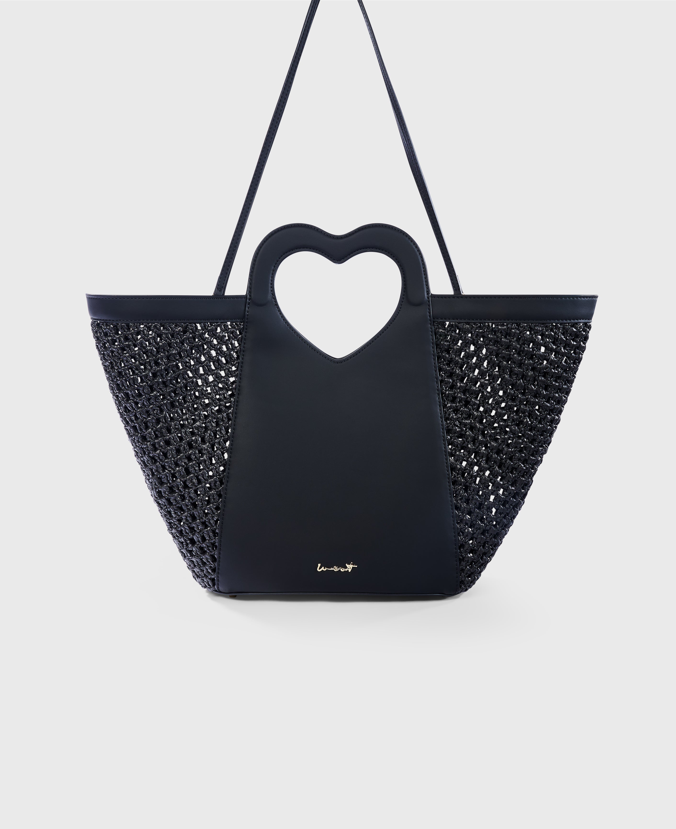 Tote Heart Raffia Black