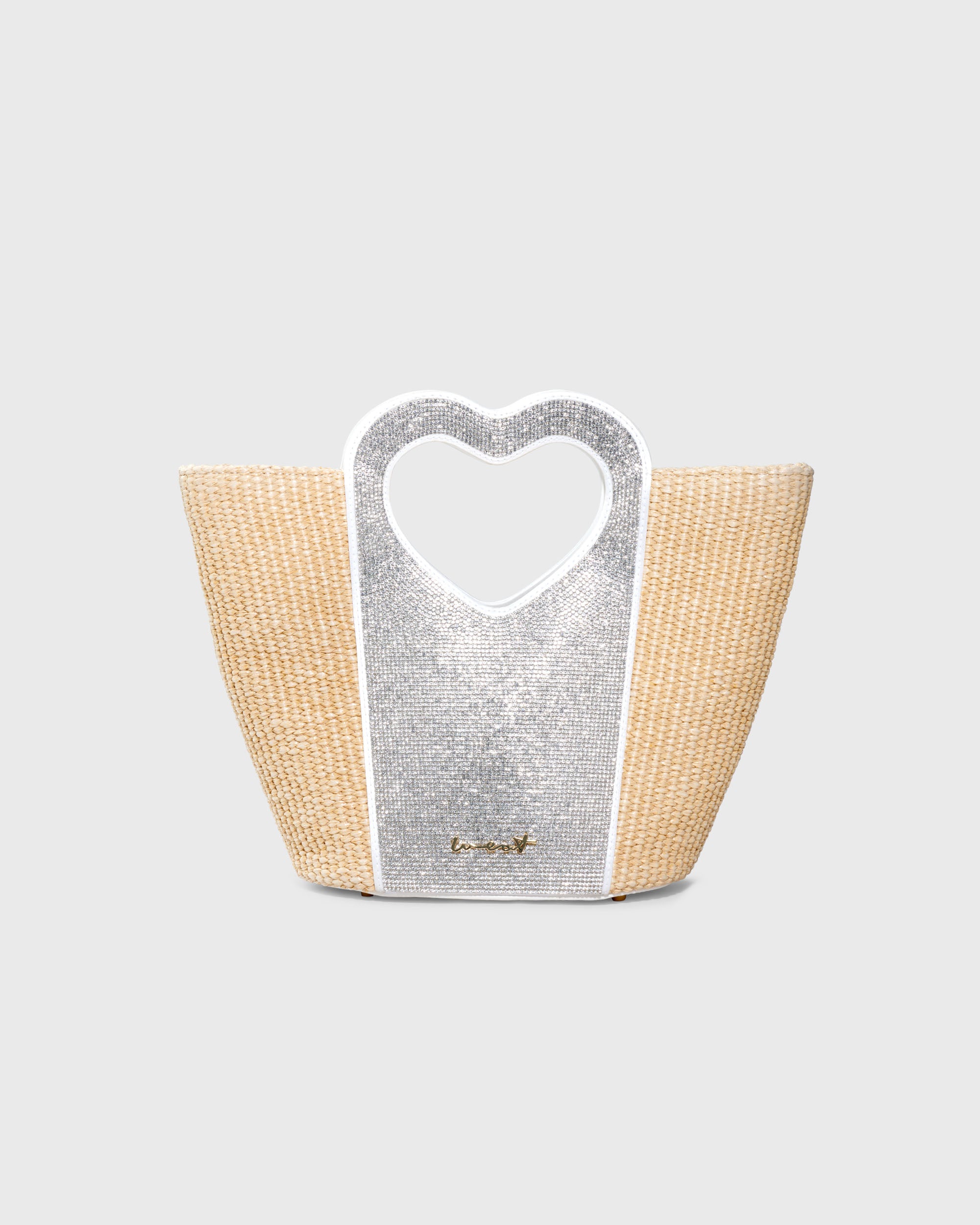 Mini Tote Heart Raffia Crystal