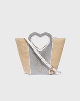 Mini Tote Heart Raffia Crystal