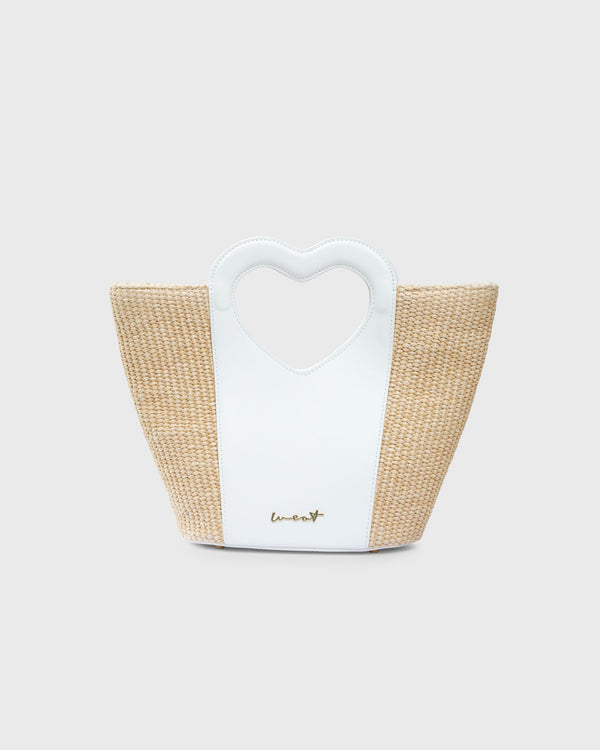 Mini Tote Heart Raffia Coconut