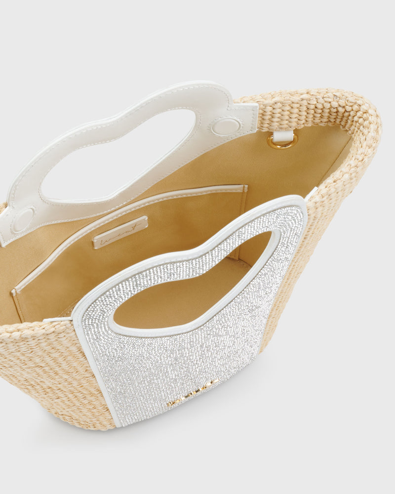 Mini Tote Heart Raffia Crystal