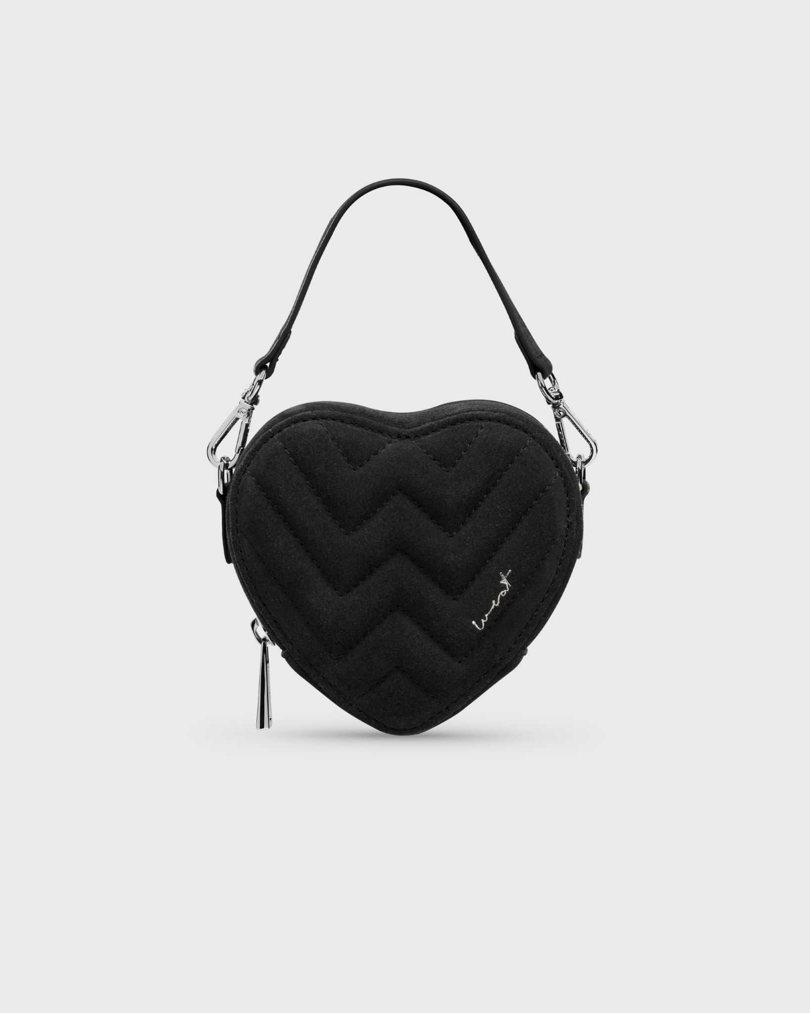 Mini Heart Bag Suede Black - Silver