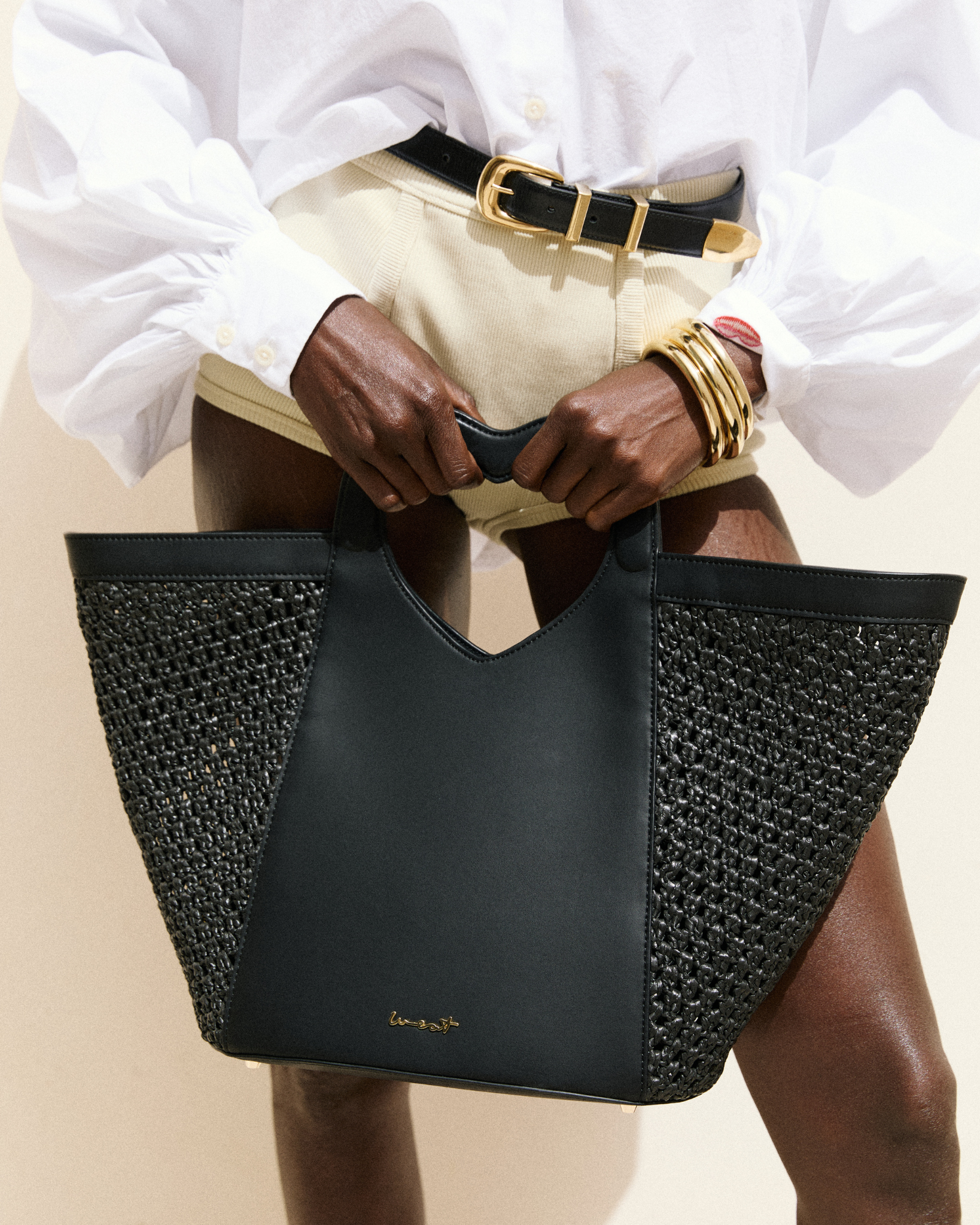 Tote Heart Raffia Black