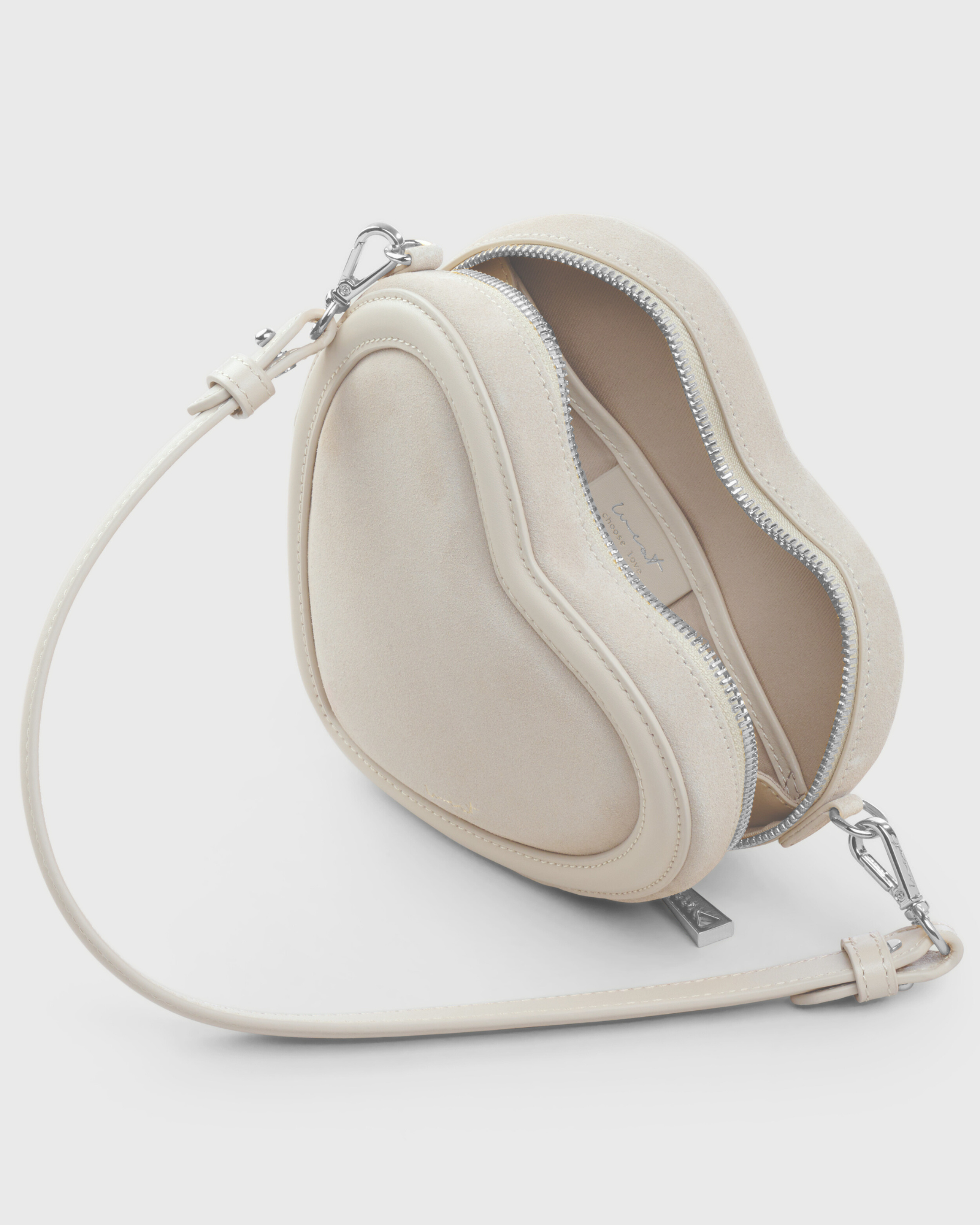 Big Heart Bag Suede Taupe - Silver