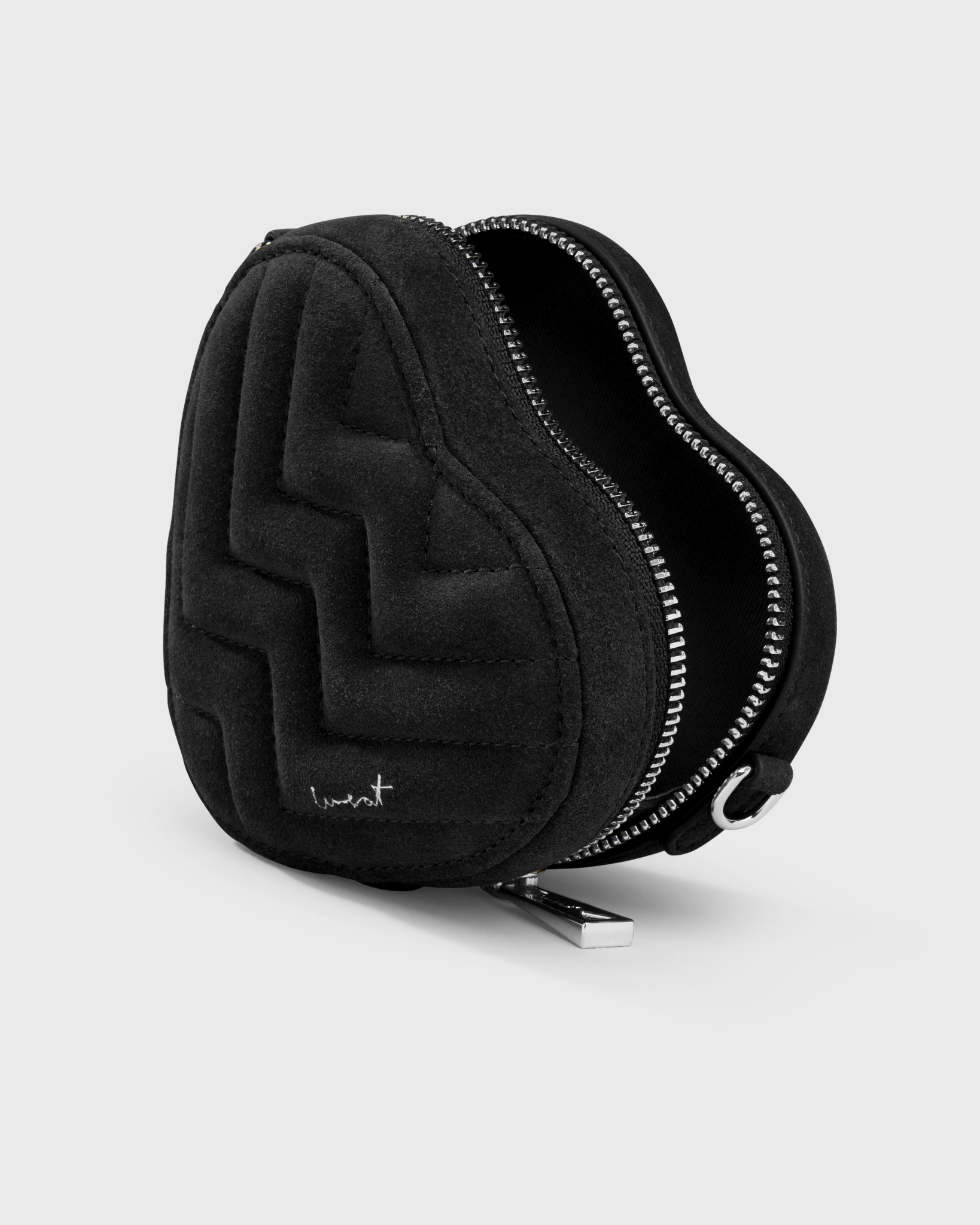 Mini Heart Bag Suede Black - Silver