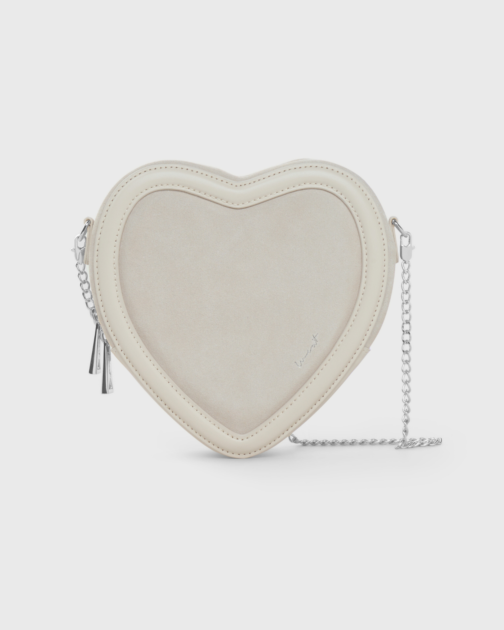 Big Heart Bag Suede Taupe - Silver