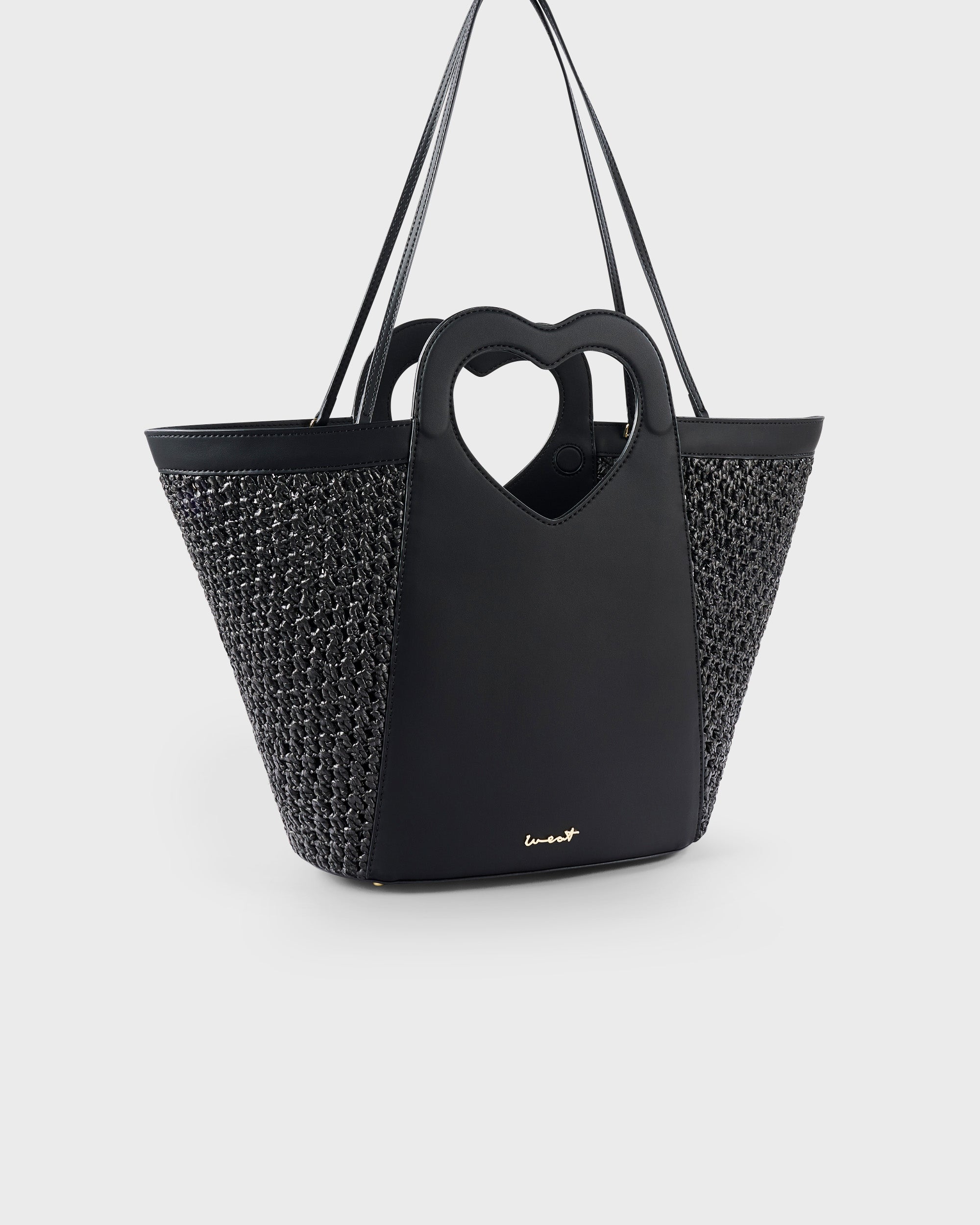 Tote Heart Raffia Black