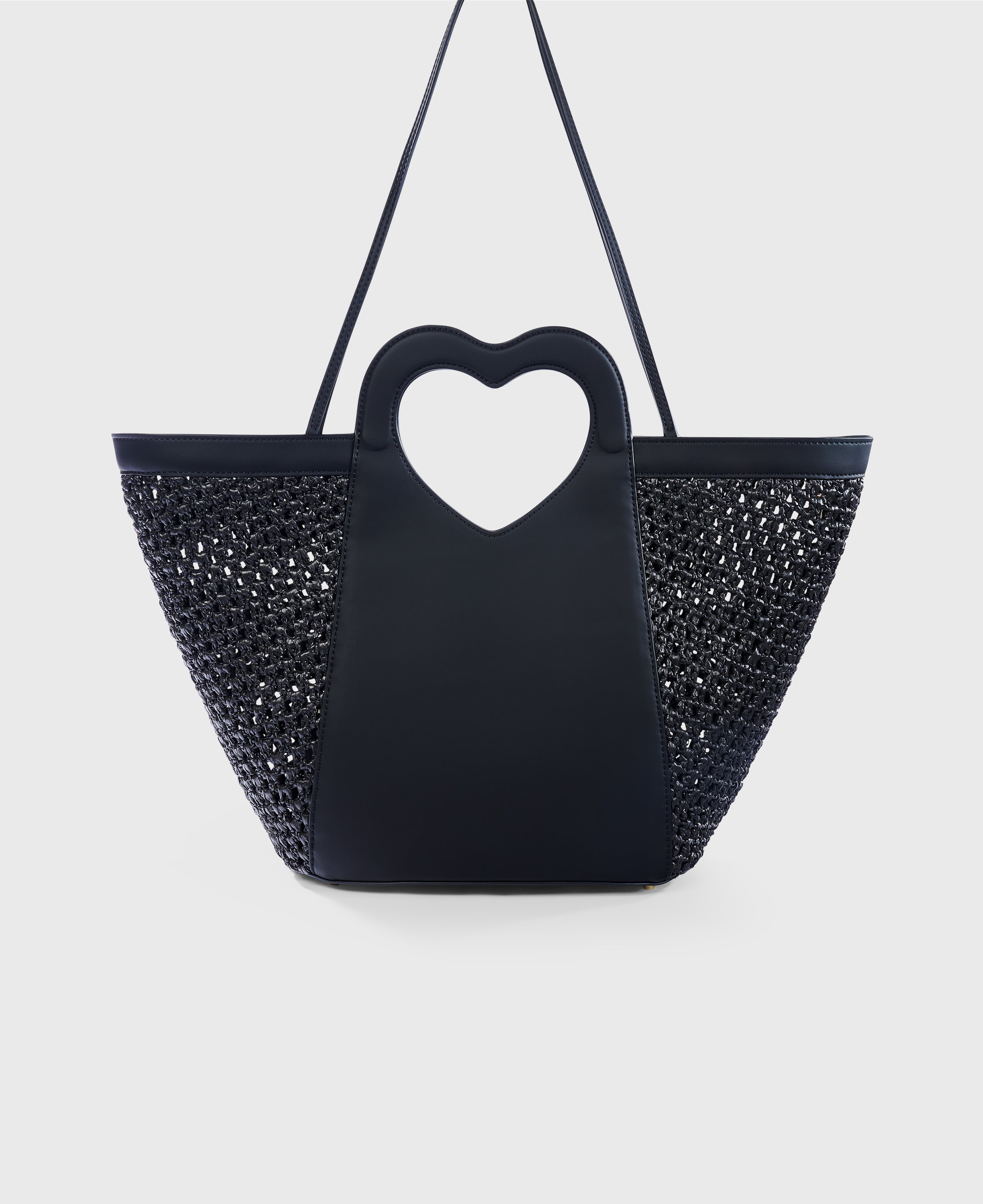 Tote Heart Raffia Black