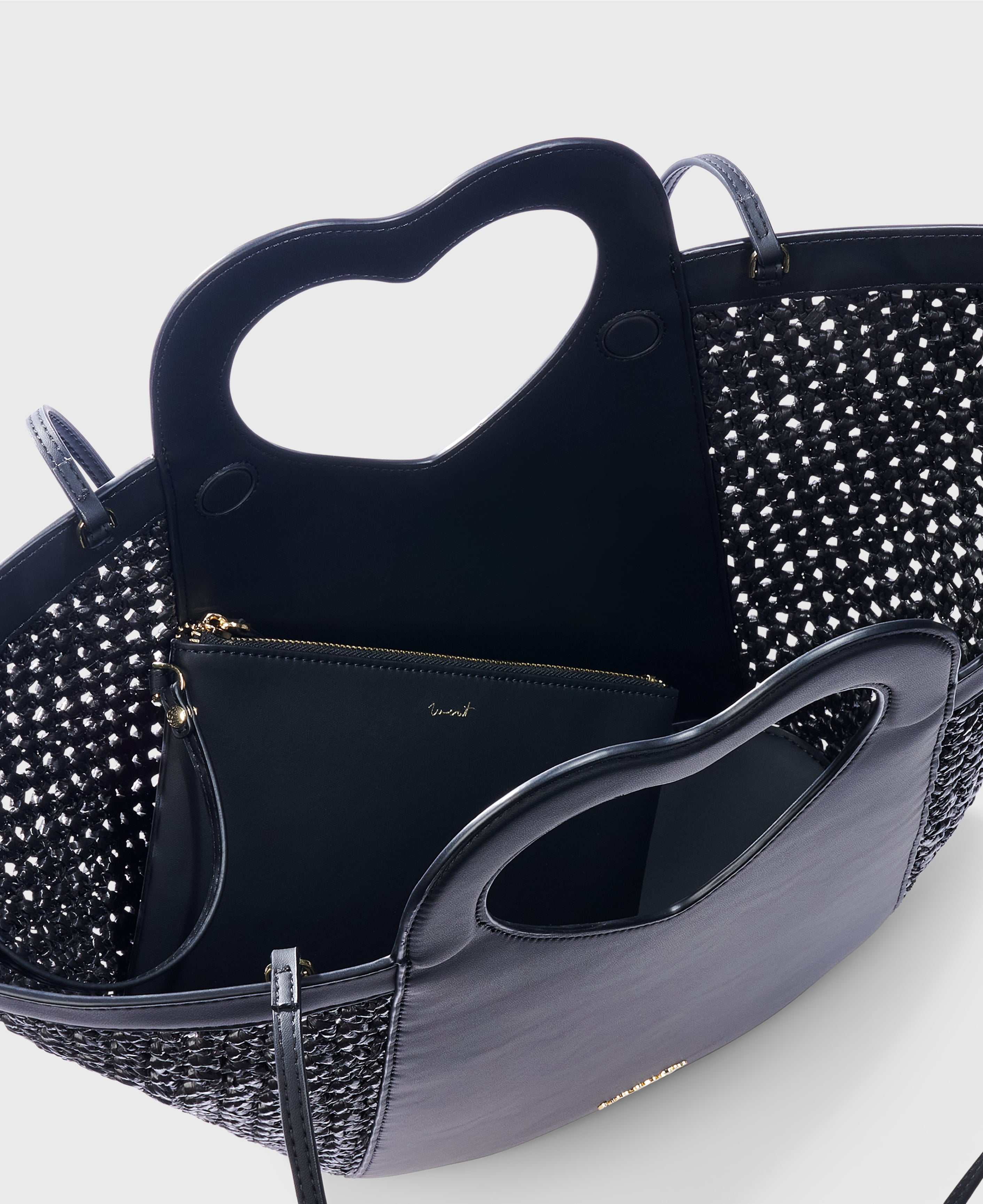 Tote Heart Raffia Black