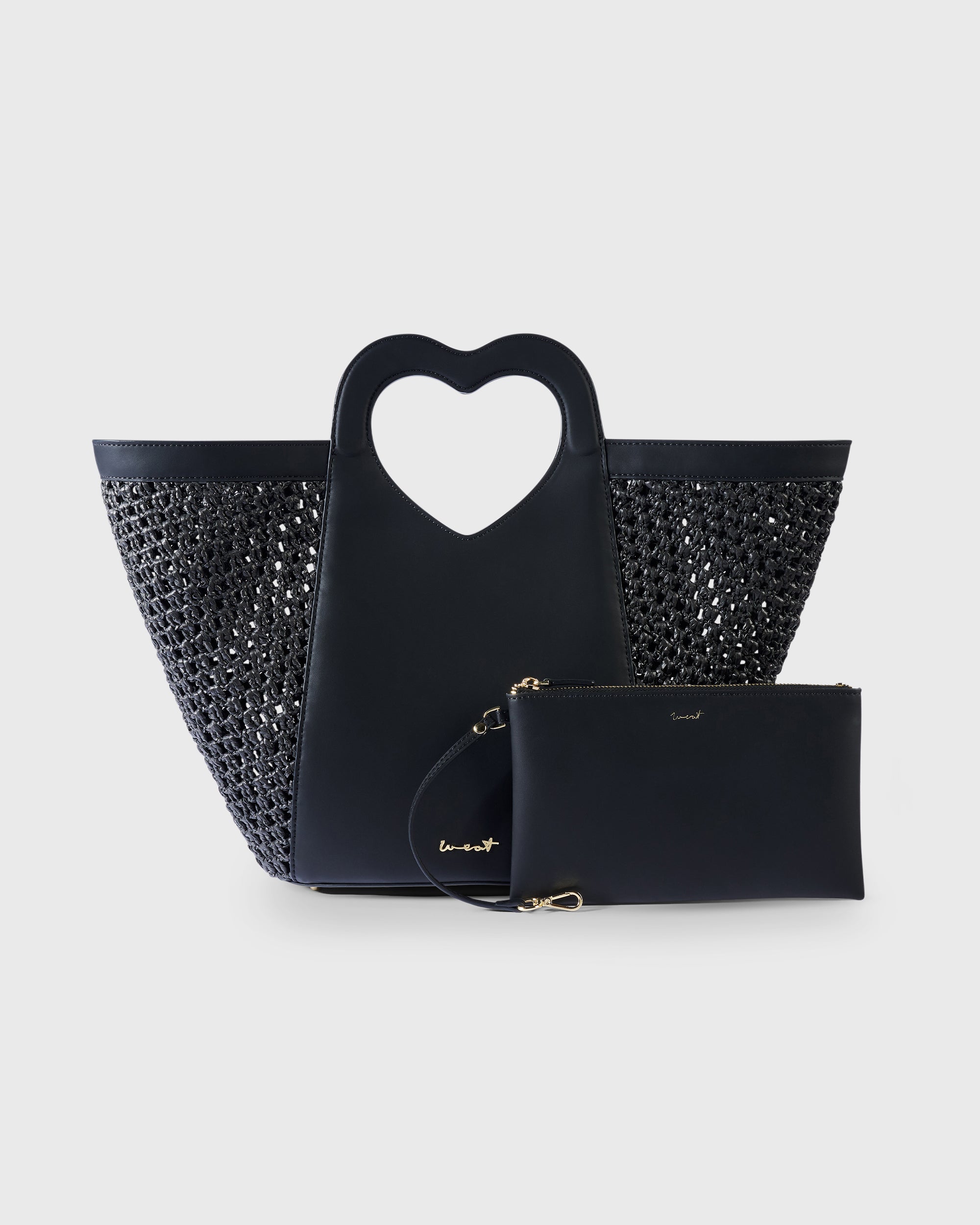 Tote Heart Raffia Black